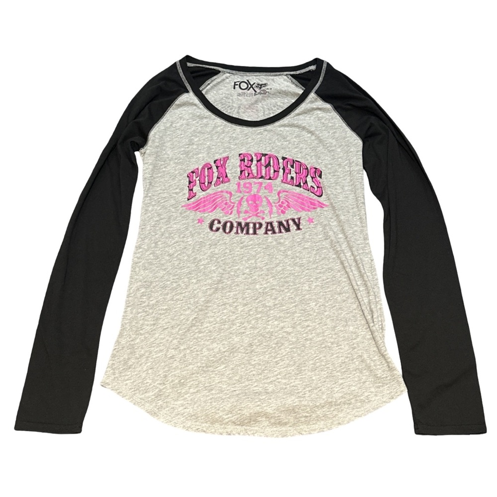Y2K FOX women's "fox riders co" 3/4 sleeve tee, size large.